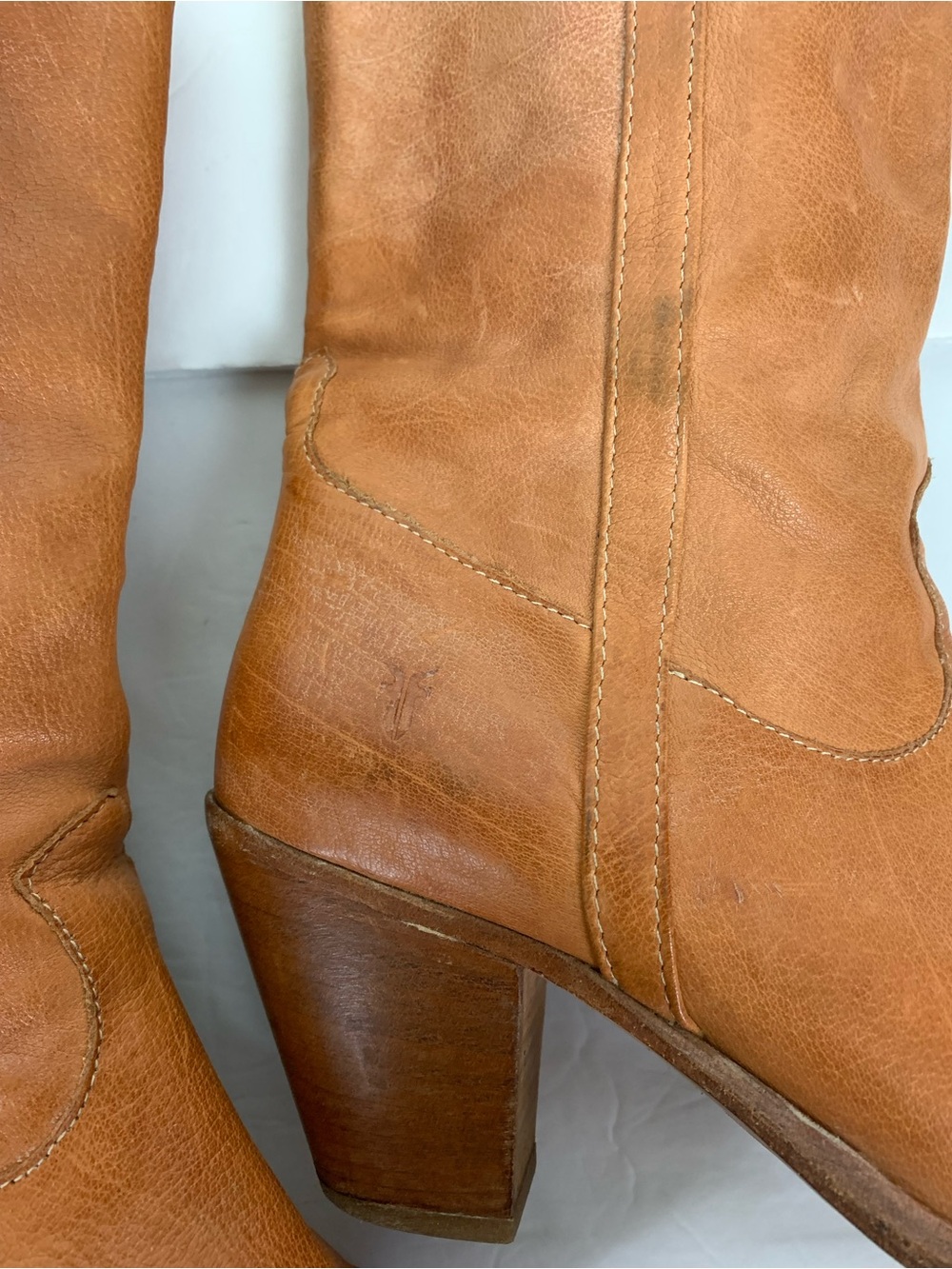 Frye Taylor Pull On Tan Leather Western Tall Boots Pointed Toe Womens Size 11 - Picture 13 of 15